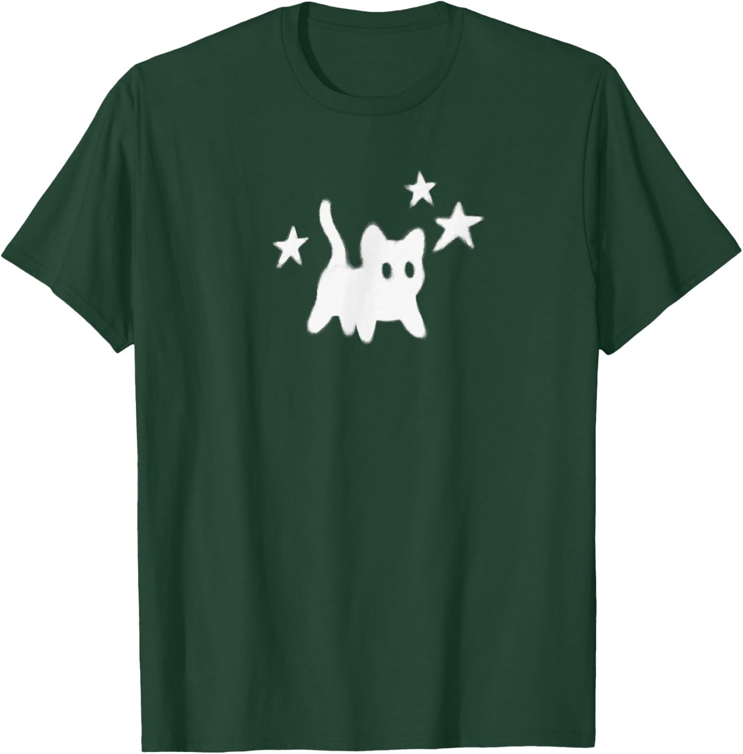 Y2K 90s Scary Tomcat Cat is Scared Under Starry T-Shirt - T-Shirt | Forest
