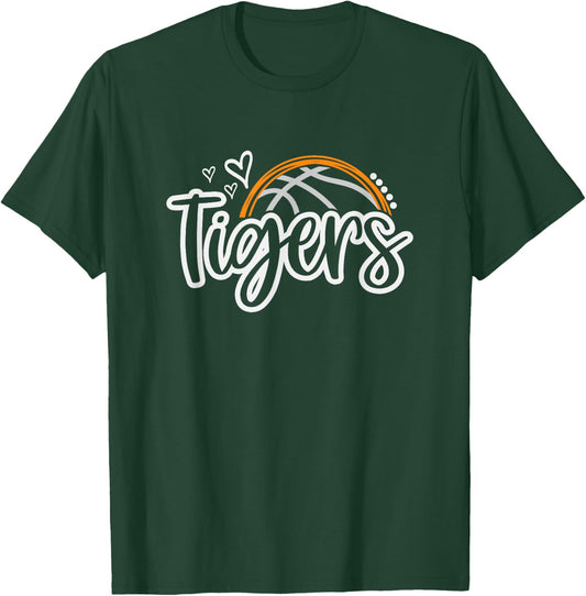 Basketball Tigers School Sports Fan Team Spirit T-Shirt - T-Shirt | Forest
