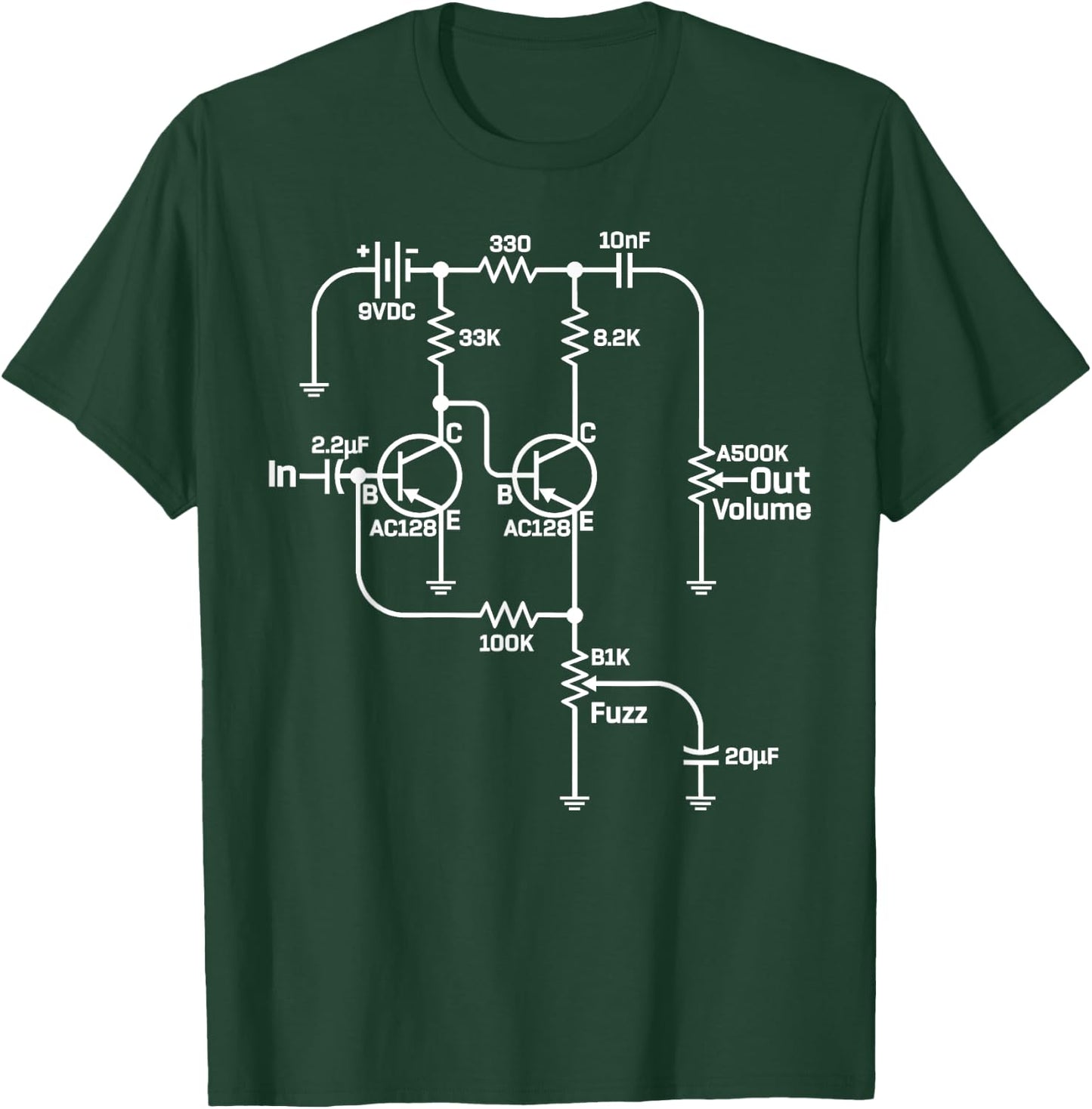 Fuzz Pedal Boutique Handwired Schematic Circuit T-Shirt - T-Shirt | Forest