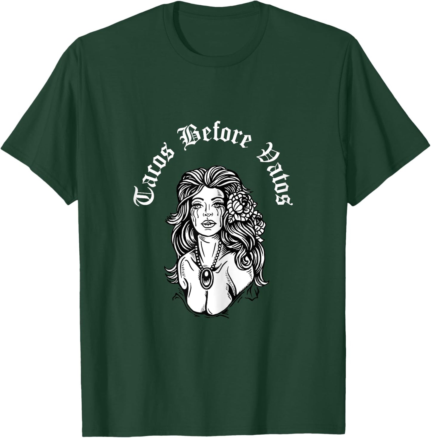 Proud Chingona Club Tacos before Vatos Chola - Women's X-Small Black Short Sleeve Classic Fit Cotton 65% Polyester 35% Retro Graphic Blended Fabric T-Shirt - T-Shirt | Forest