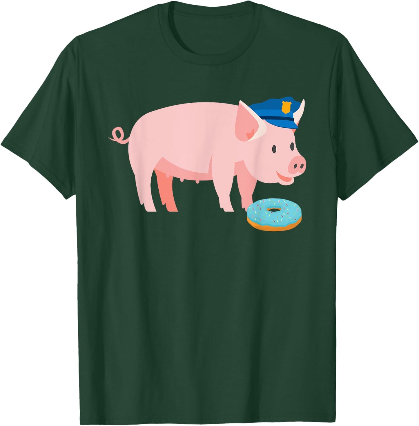 Funny Police Officer Pig Cop and Doughnut Joke Gift T-Shirt - T-Shirt | Forest