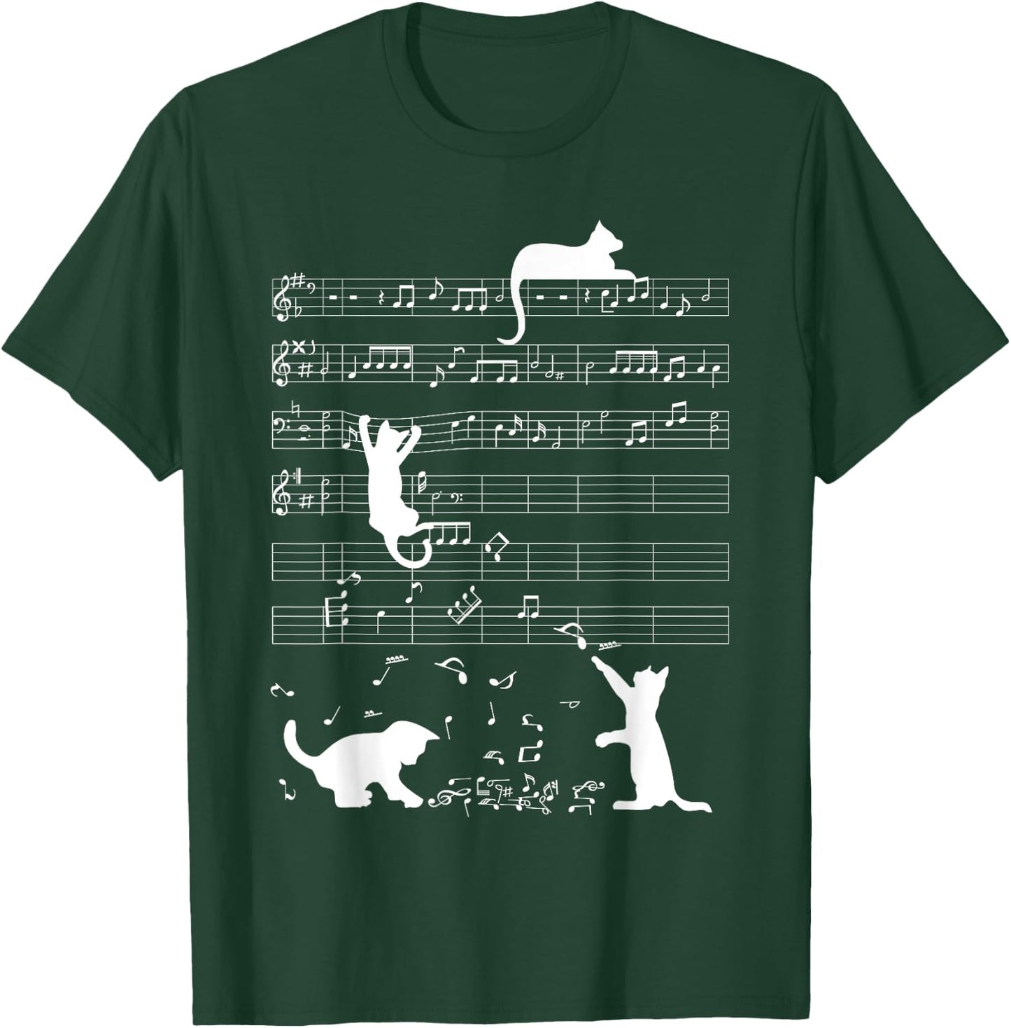 Cute Cat Kitty Playing Music Clef Piano Musician Art T-Shirt - T-Shirt | Forest