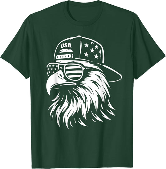 USA Eagle with Cap Patriot 4th of July 4th American Eagle T-Shirt - T-Shirt | Forest