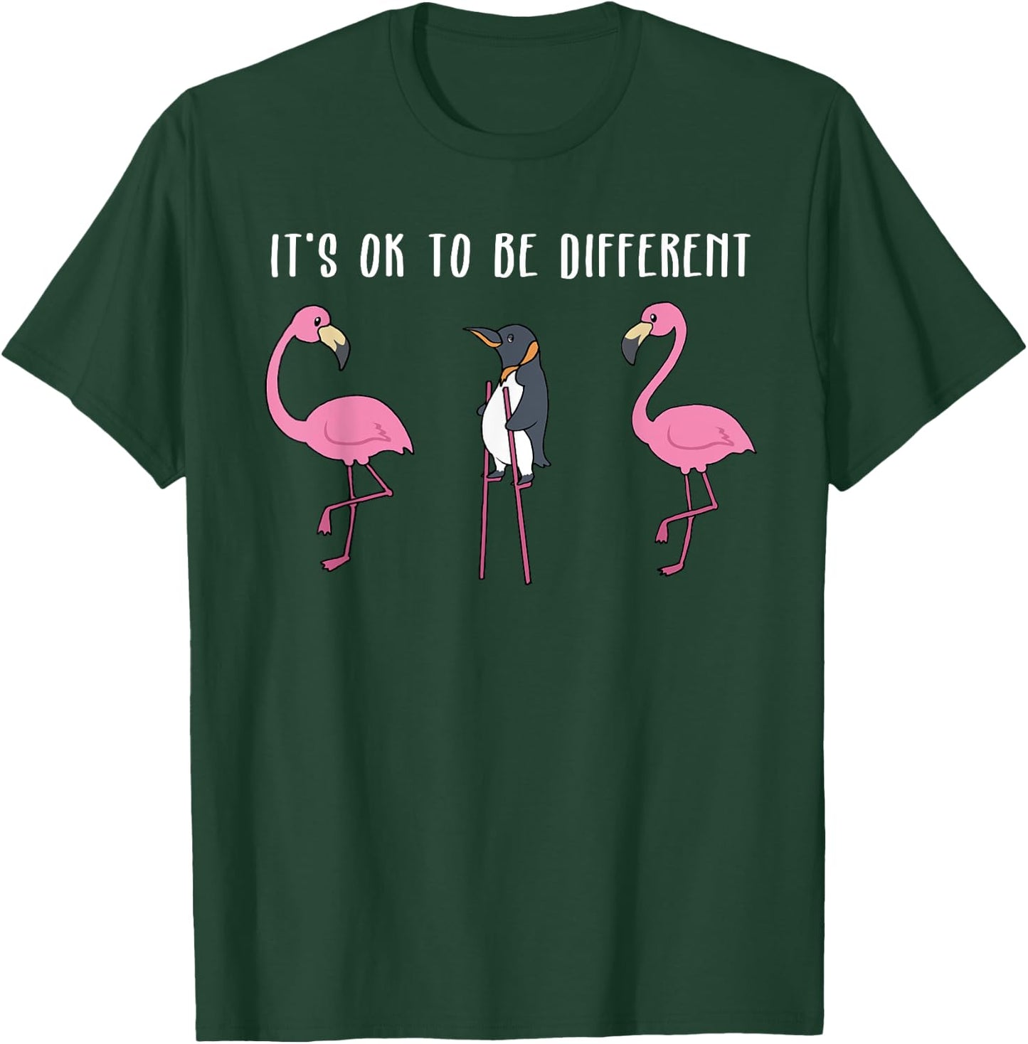 Its Ok to Be Different Flamingo Penguin T-Shirt - T-Shirt | Forest