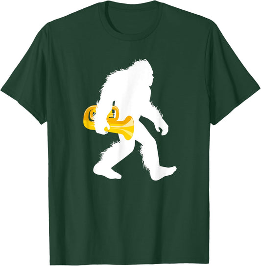 Bigfoot Carrying Tuba Shirt, Sasquatch With Tubist Gift T-Shirt - T-Shirt | Forest