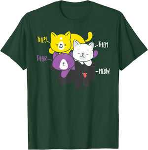 They Their Them Meow Nonbinary Cat Enby Flag Non Binary T-Shirt - T-Shirt | Forest