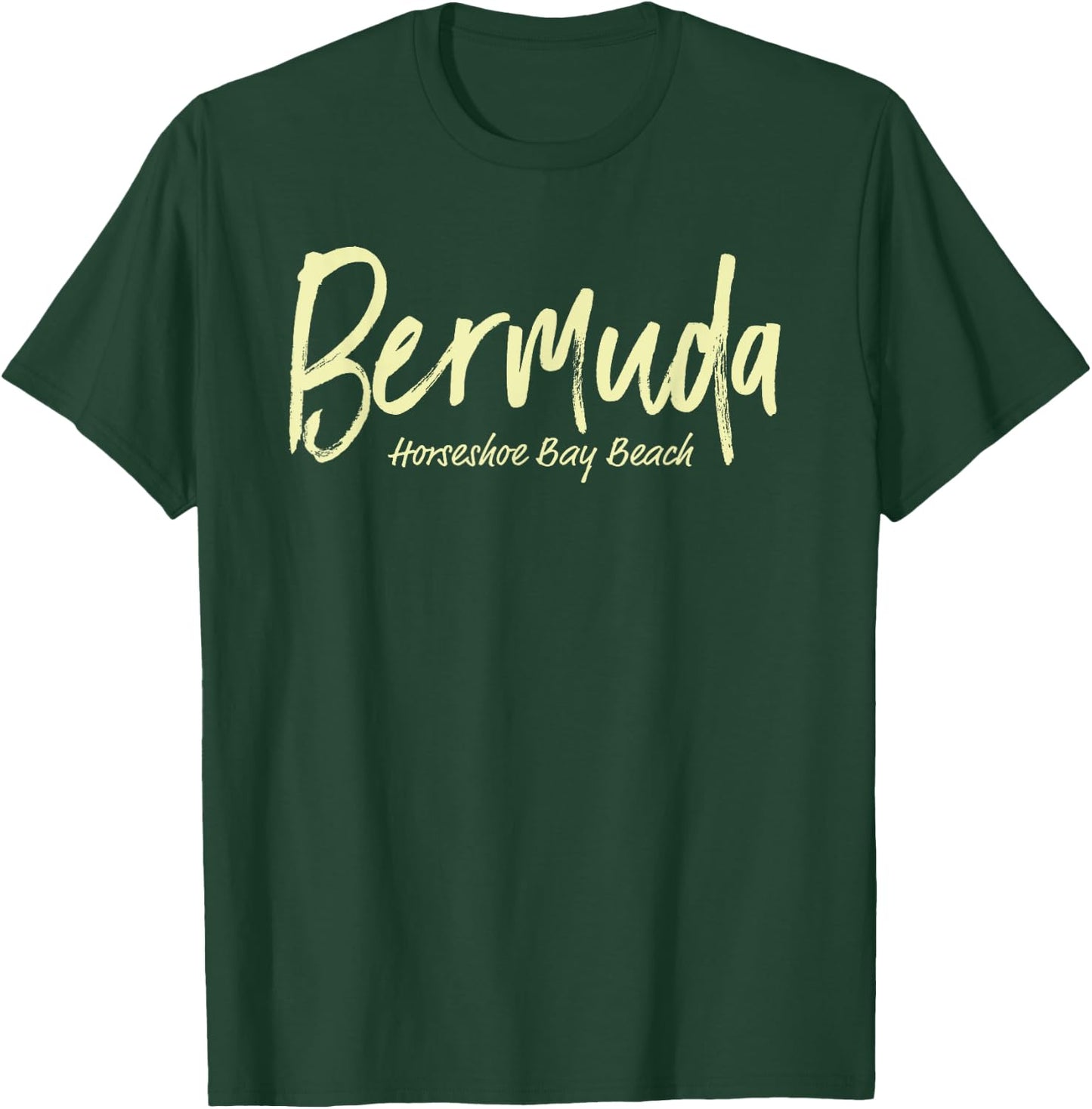 Bermuda Vacation Horseshoe Bay Beach Handwritten Font T-Shirt - T-Shirt | Forest