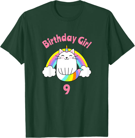 Kids Birthday Girl for Girls 9 Year Old 9th Party Nine T-Shirt - T-Shirt | Forest