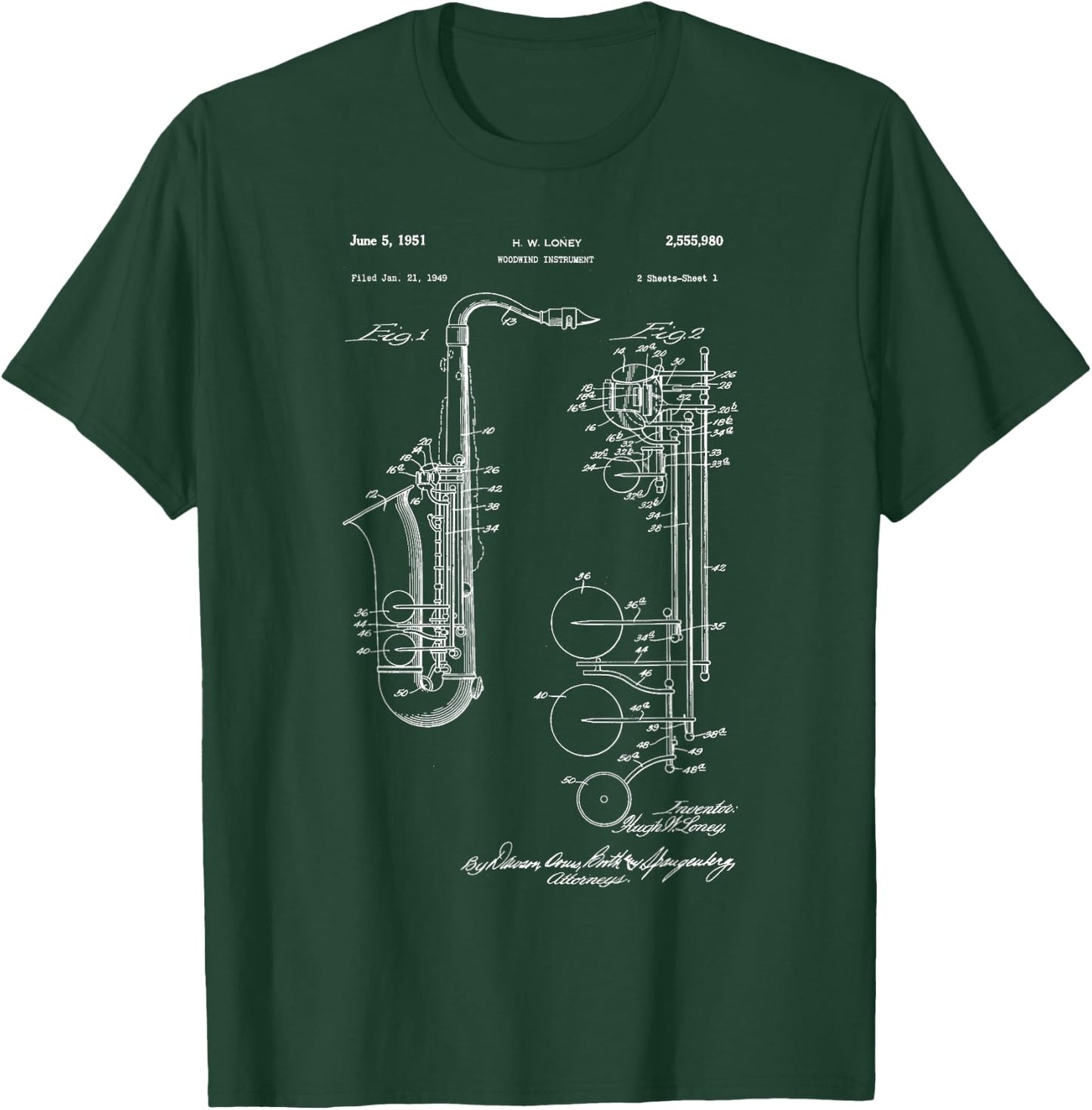 Saxophone Patent T-Shirt - T-Shirt | Forest