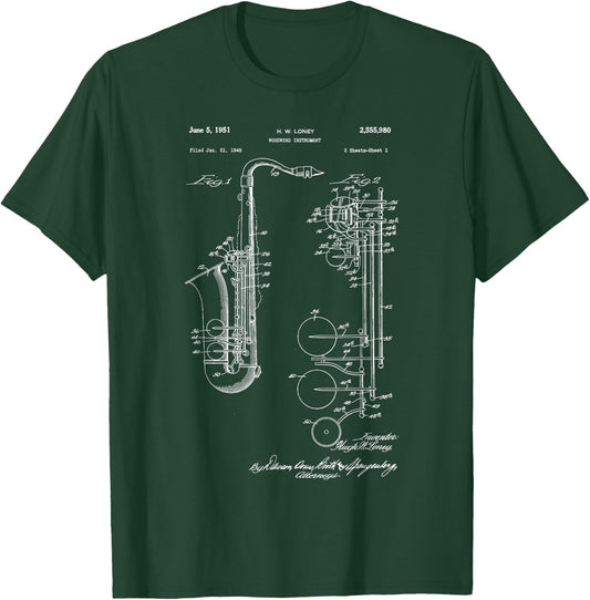 Saxophone Patent T-Shirt - T-Shirt | Forest