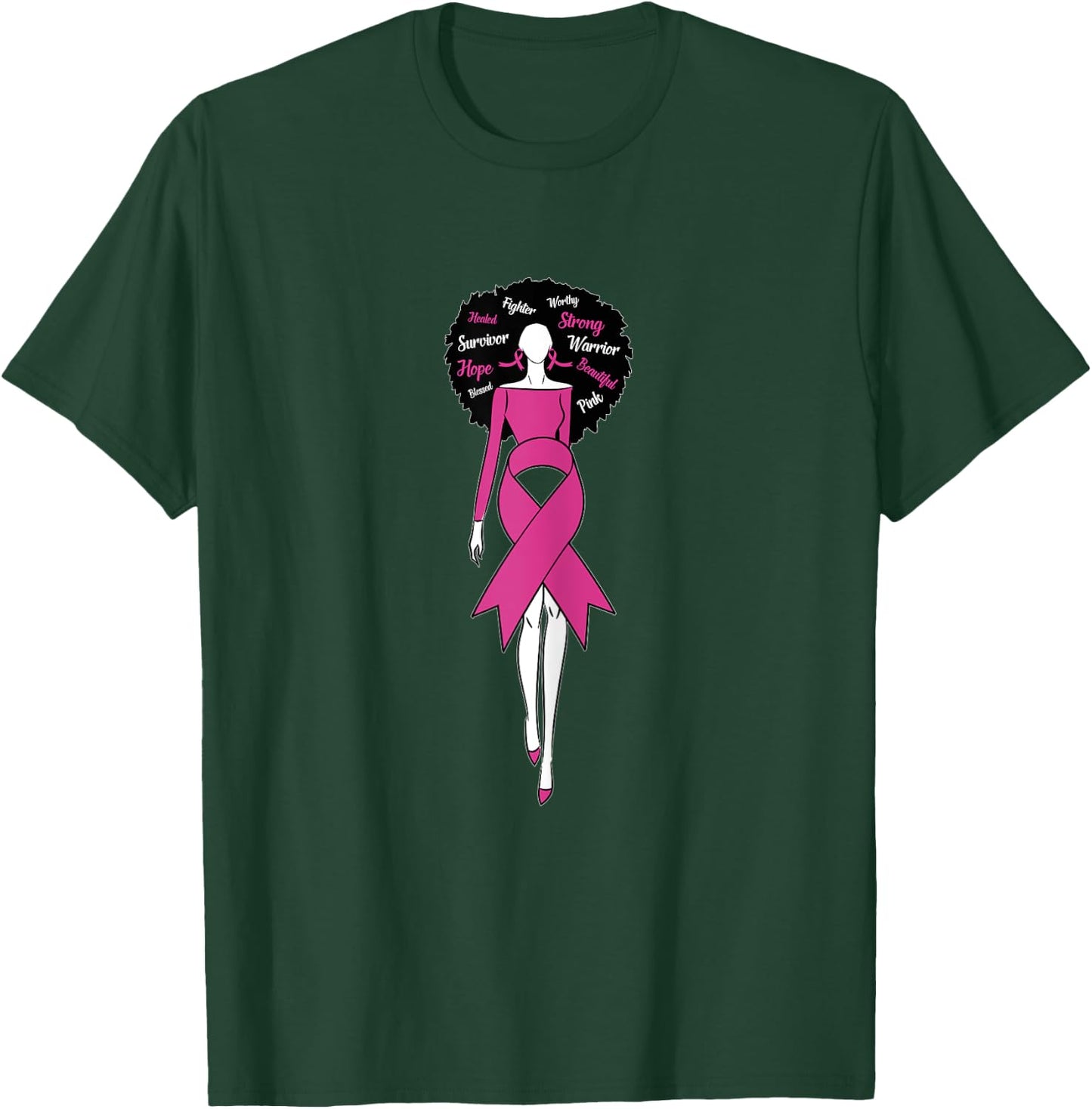 Afro Black Woman Pink Ribbon Dress Breast Cancer Awareness T-Shirt - T-Shirt | Forest