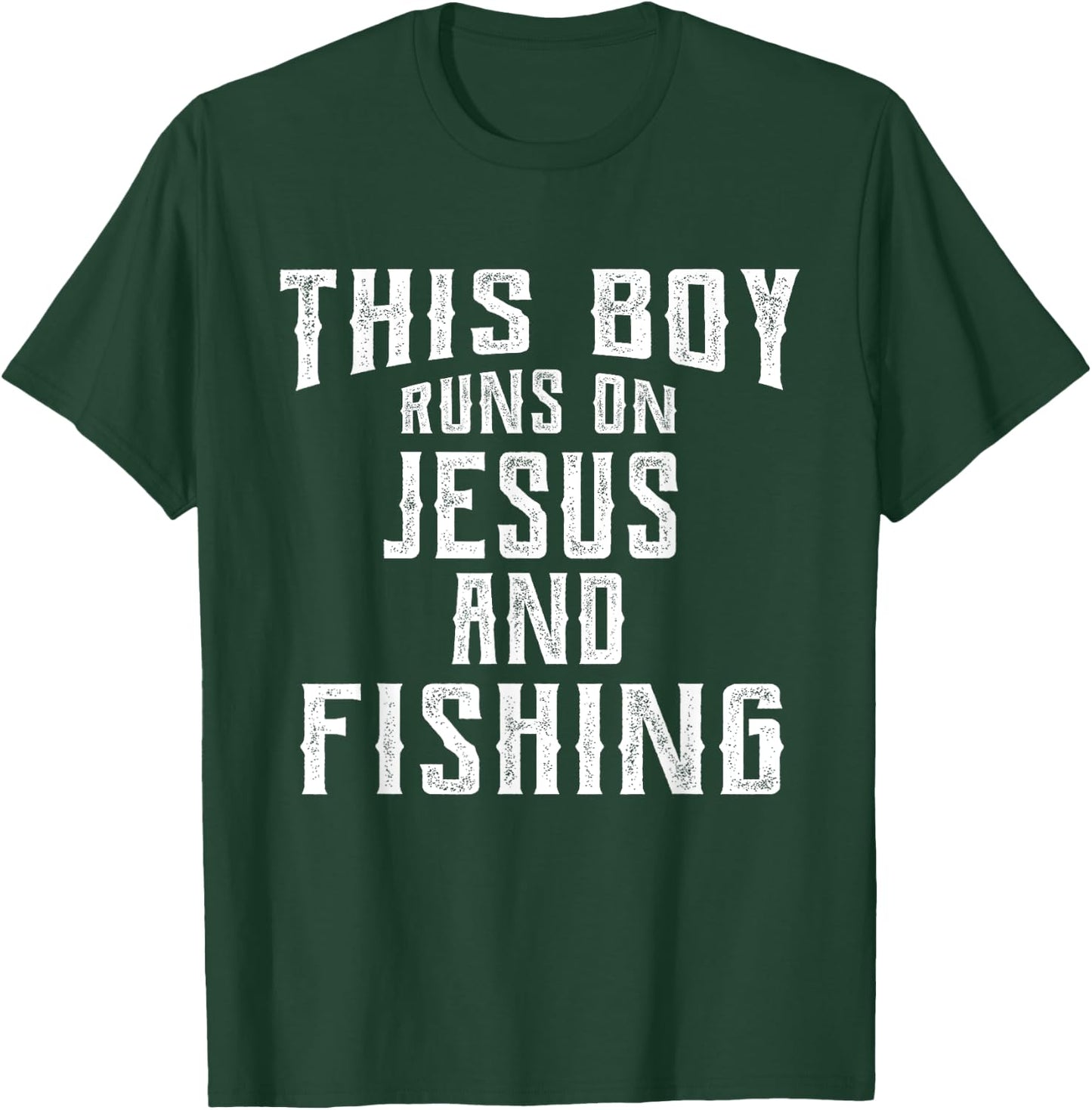 This Boy Runs On Jesus And Fishing T Shirt Christian Gift T-Shirt - T-Shirt | Forest