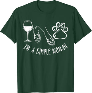 I'm a Simple Woman Shirt Funny Wine Flip Flops Dog Paw Print T-Shirt - T-Shirt | Forest