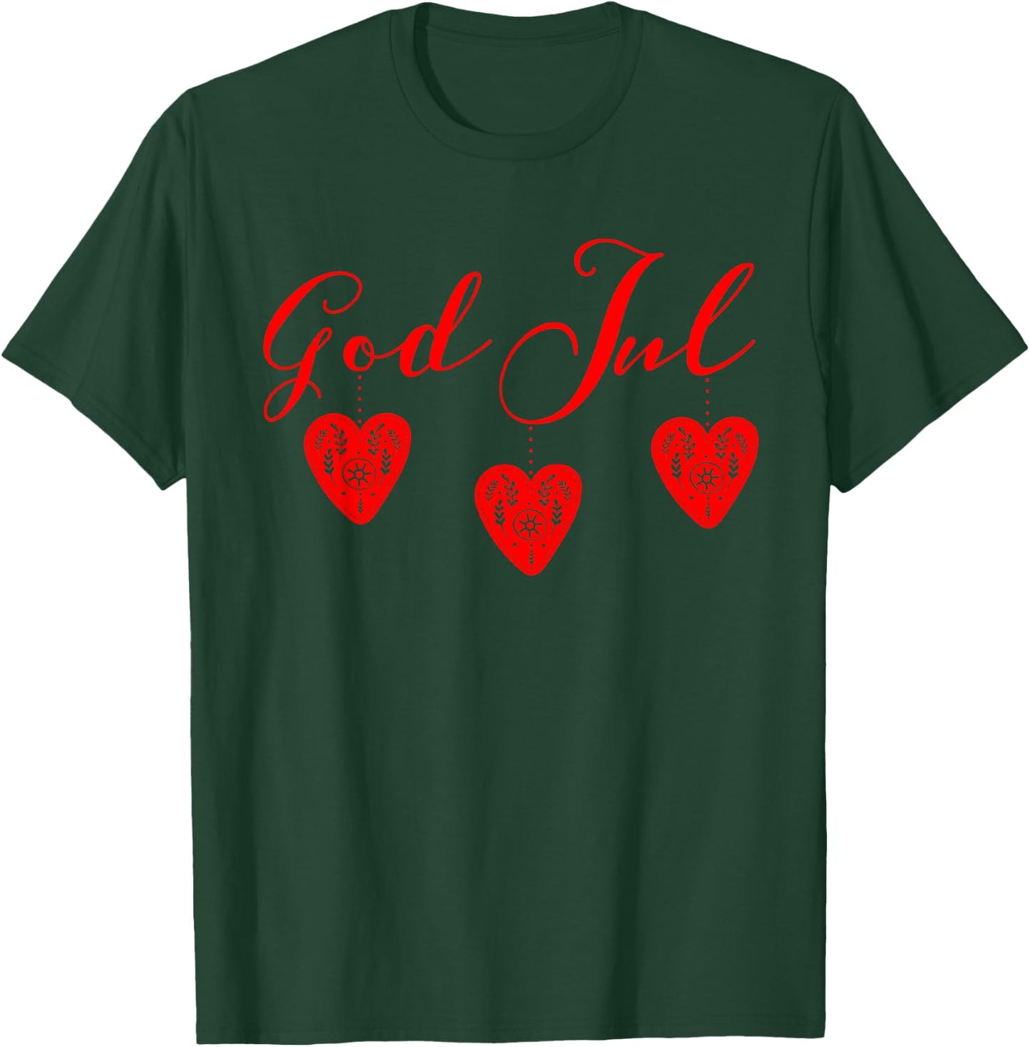 God Jul Merry Christmas Sweden Norway Red Hearts T-Shirt - T-Shirt | Forest