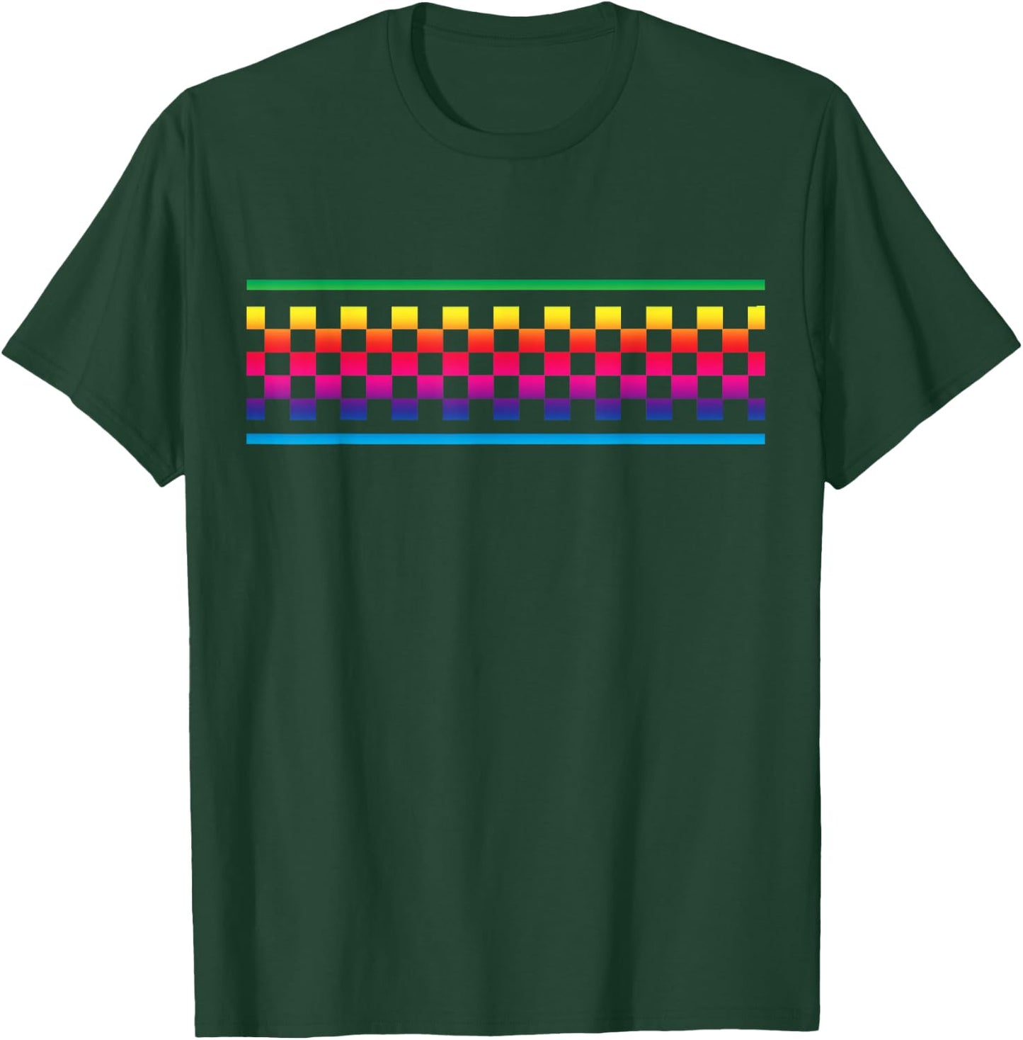 Rainbow Checker Pattern Checkerboard Skater Surfer Teens T-Shirt - T-Shirt | Forest
