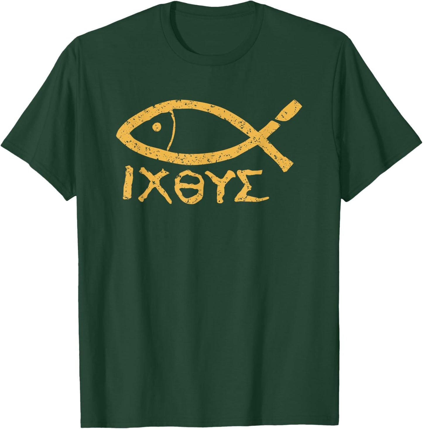 Ichthys Jesus Christ Son of God Savior Ancient Fish Symbol T-Shirt - T-Shirt | Forest