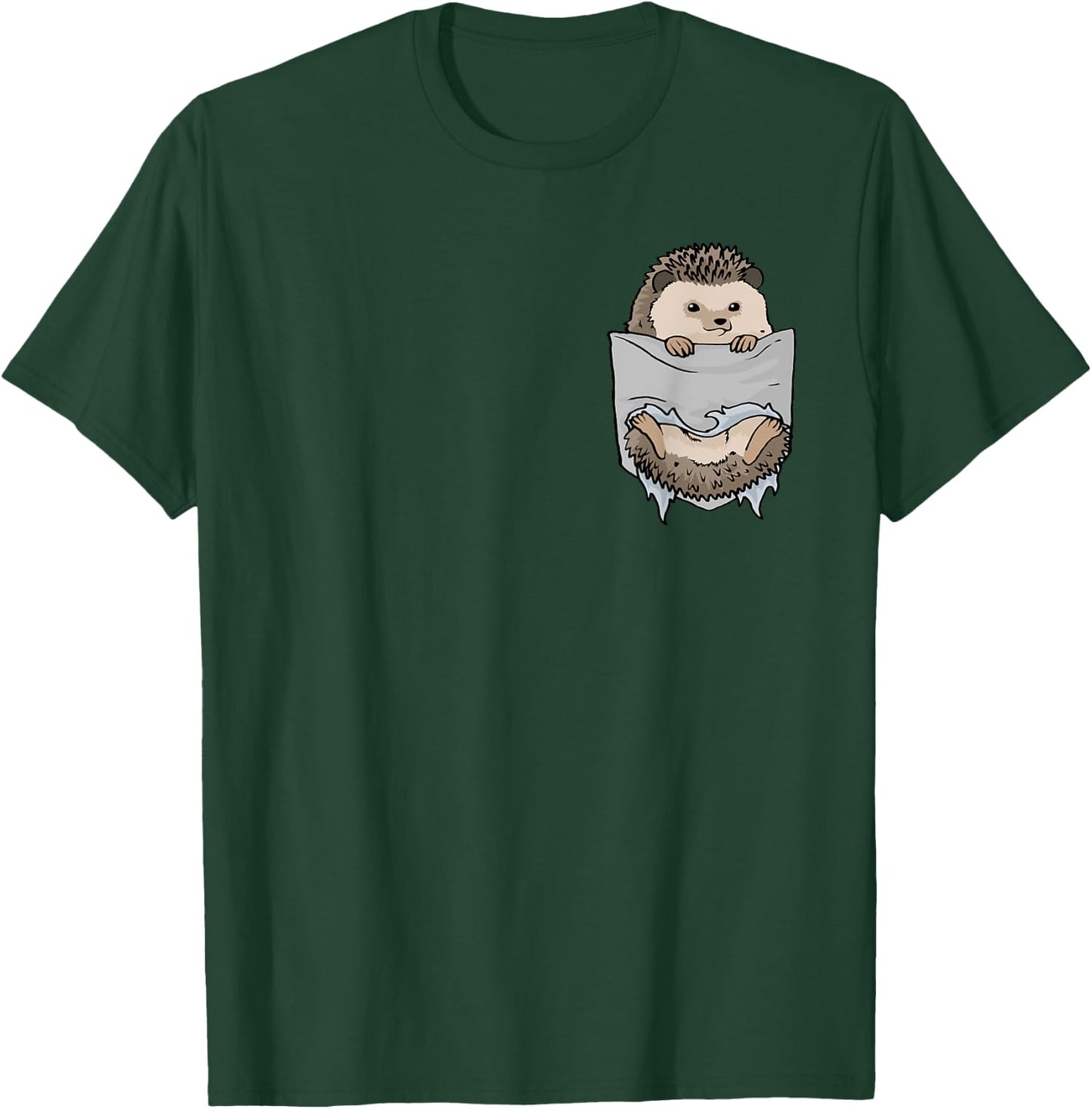 Hedgehog in the chest pocket. Funny hedgehog T-Shirt - T-Shirt | Forest