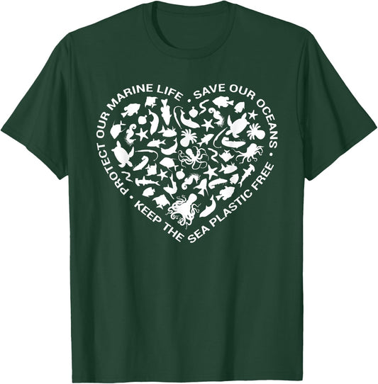 Heart Love Ocean life slogans icon for Protest March T-Shirt - T-Shirt | Forest