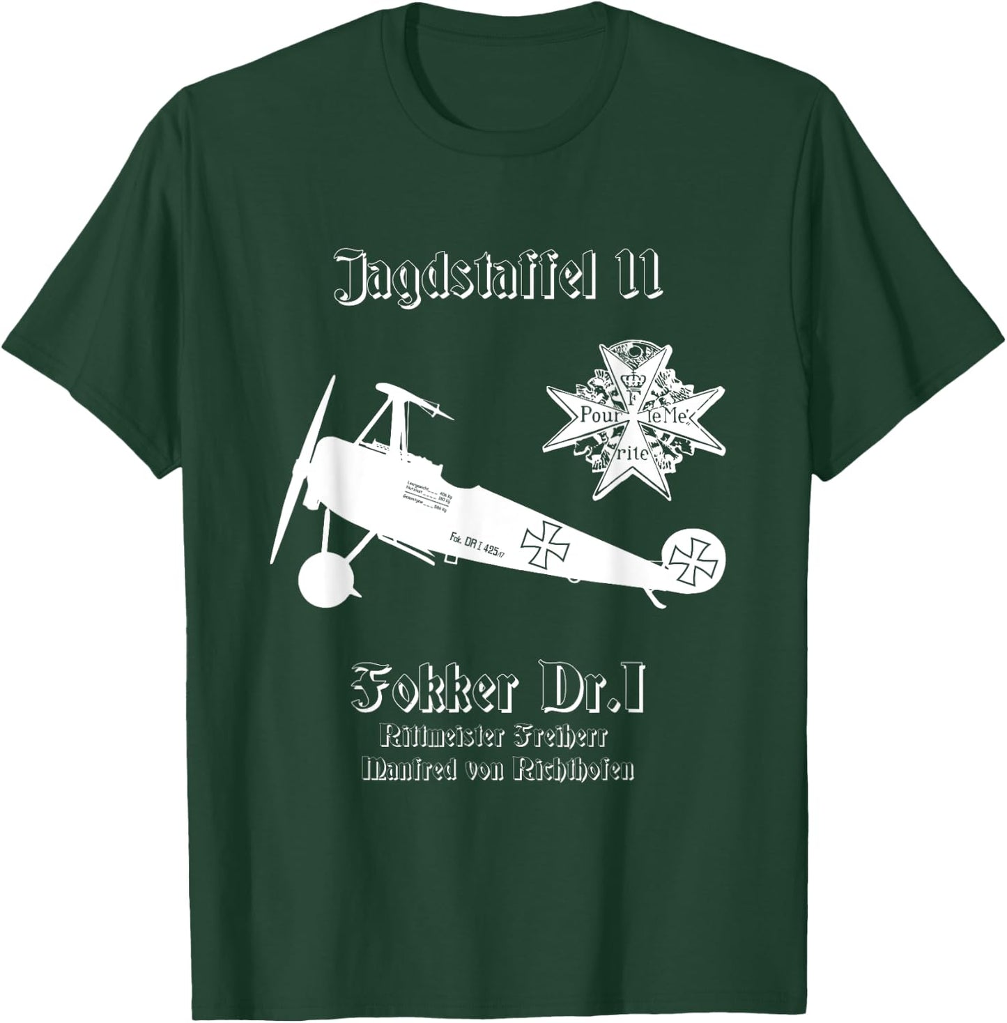 Jasta 11 Fokker DR.I German Triplane Dreidecker Richthofen T-Shirt - T-Shirt | Forest