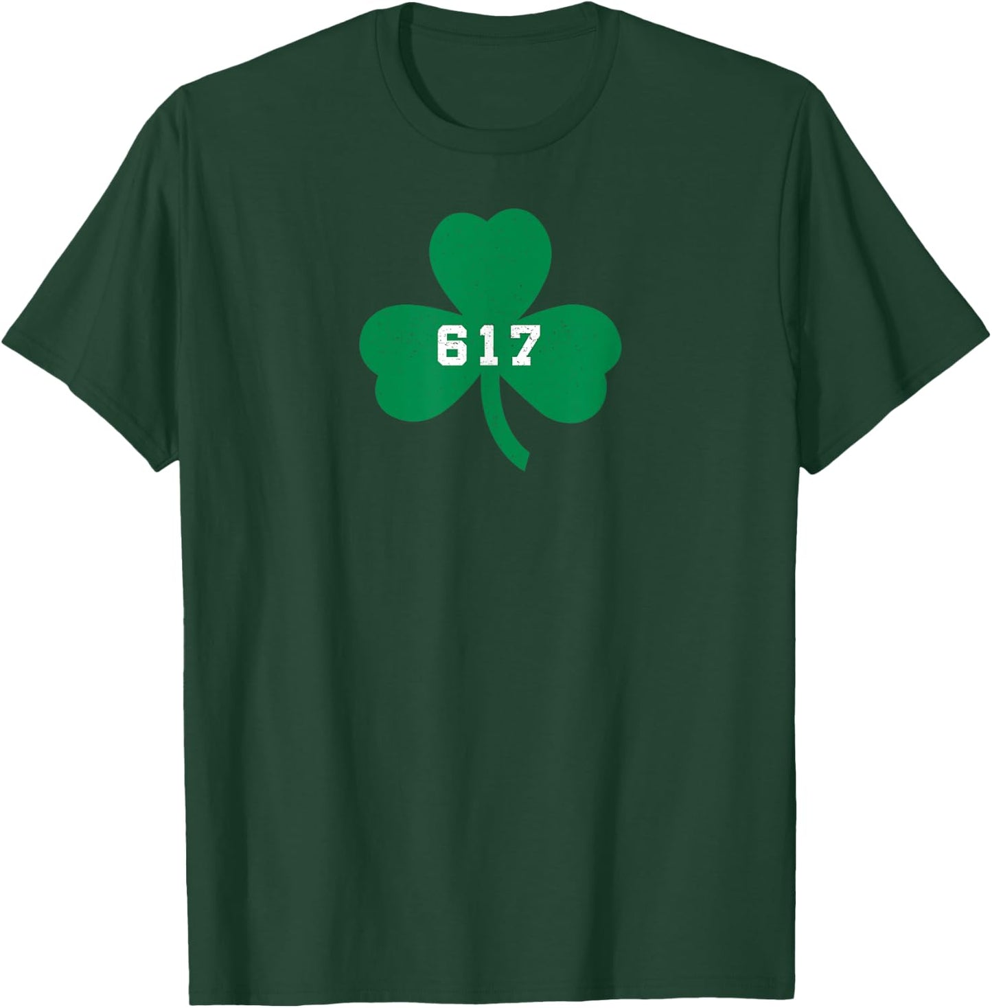 Boston, MA 617 Area Code Shamrock Vintage T-Shirt - T-Shirt | Forest