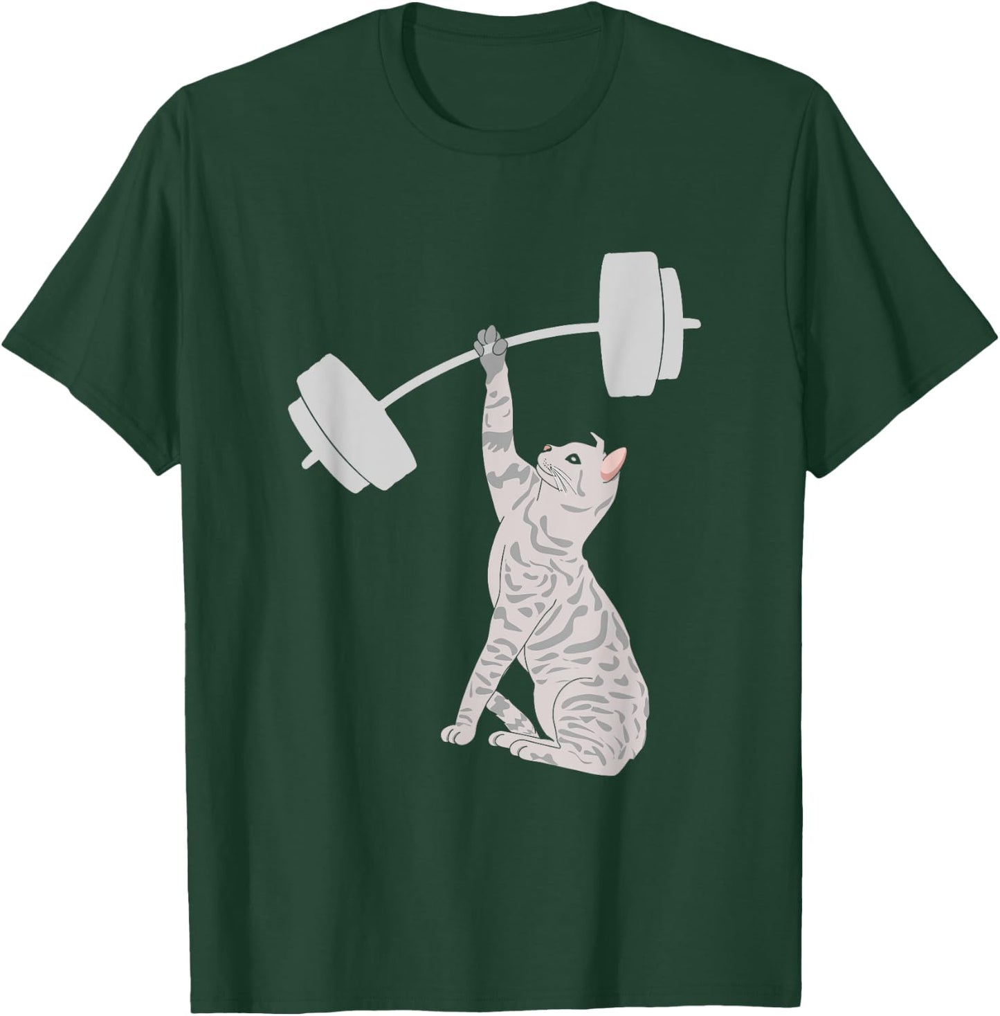 Cat Deadlifting Funny Fitness Gym Lover Cat BarBell T-Shirt - T-Shirt | Forest