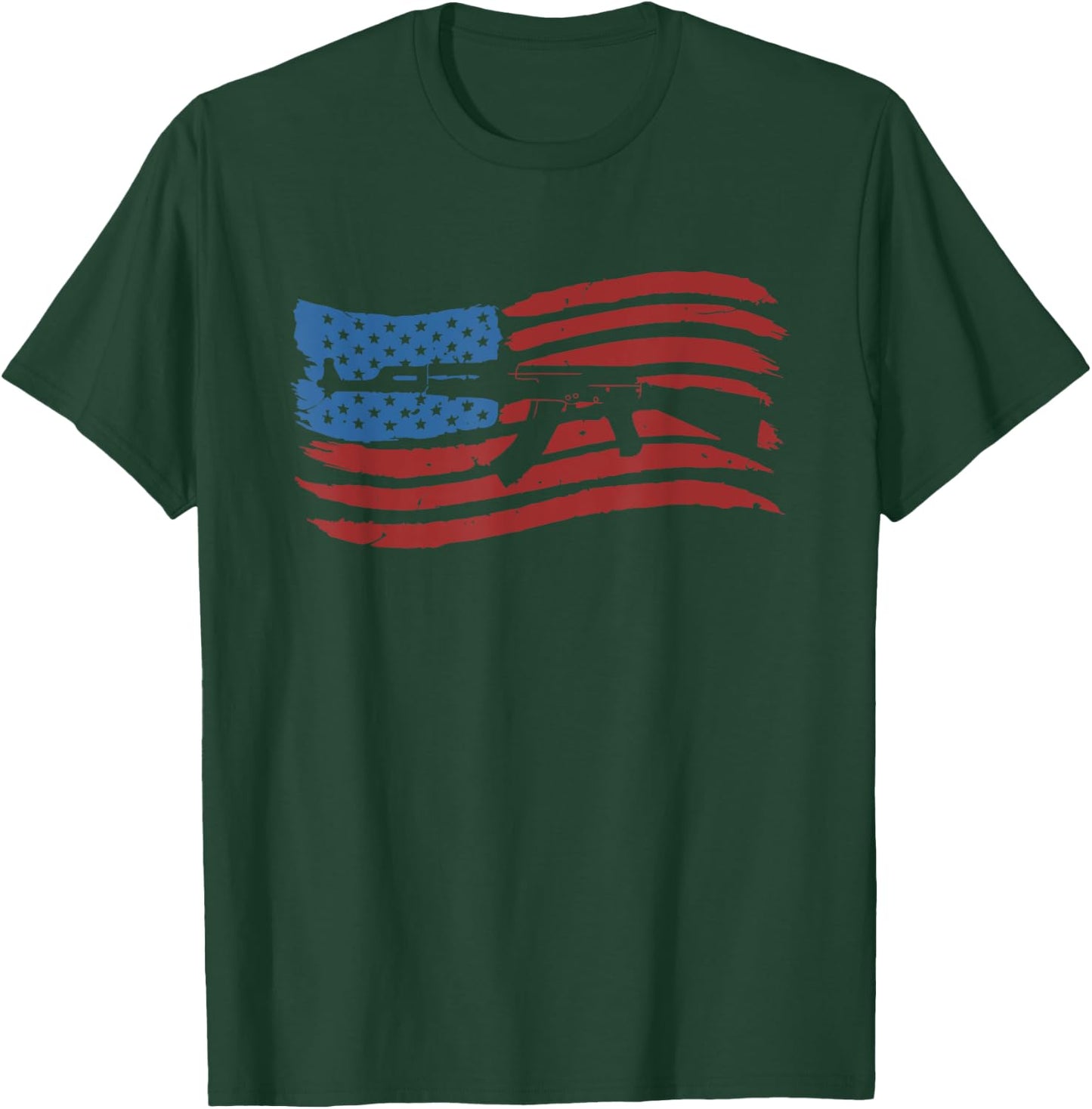 American Flag With AK-47 Graphic Guns T Shirt Men T-Shirt - T-Shirt | Forest