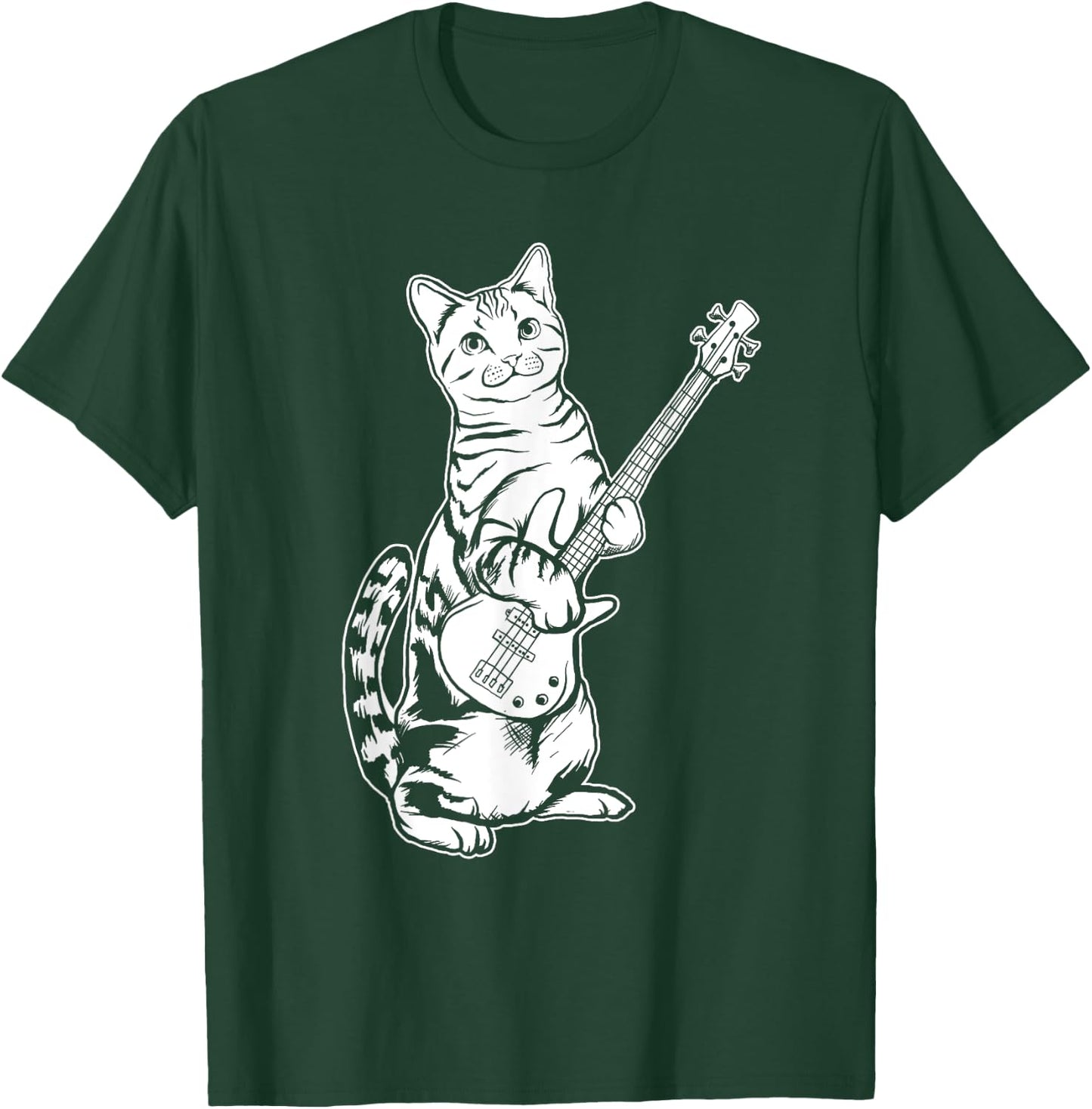 Funny Cat Playing Bass Cool Musician Women Girls Kids T-Shirt - T-Shirt | Forest