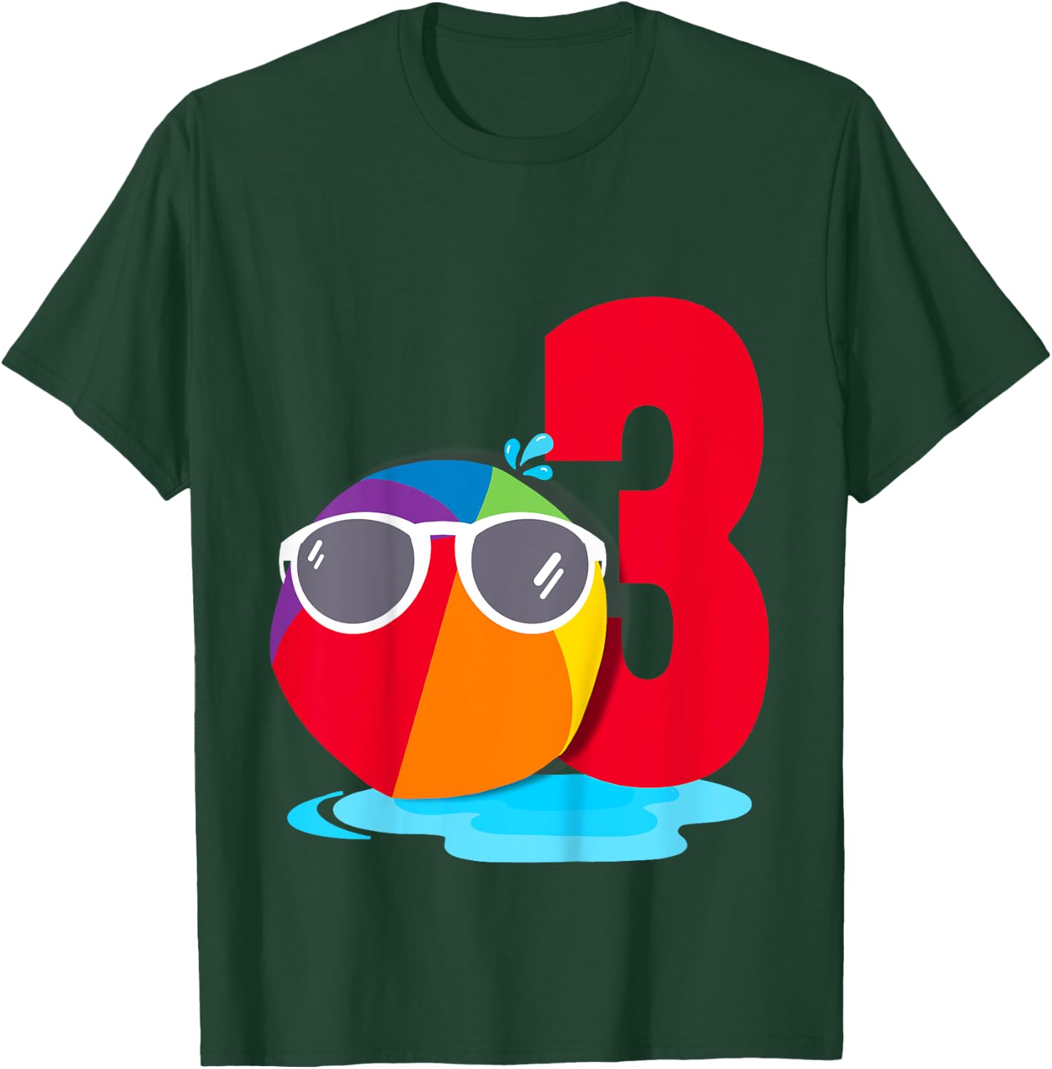 Beach Ball Sunglasses Birthday Shirt 3 Year Old Pool Party T-Shirt - T-Shirt | Forest