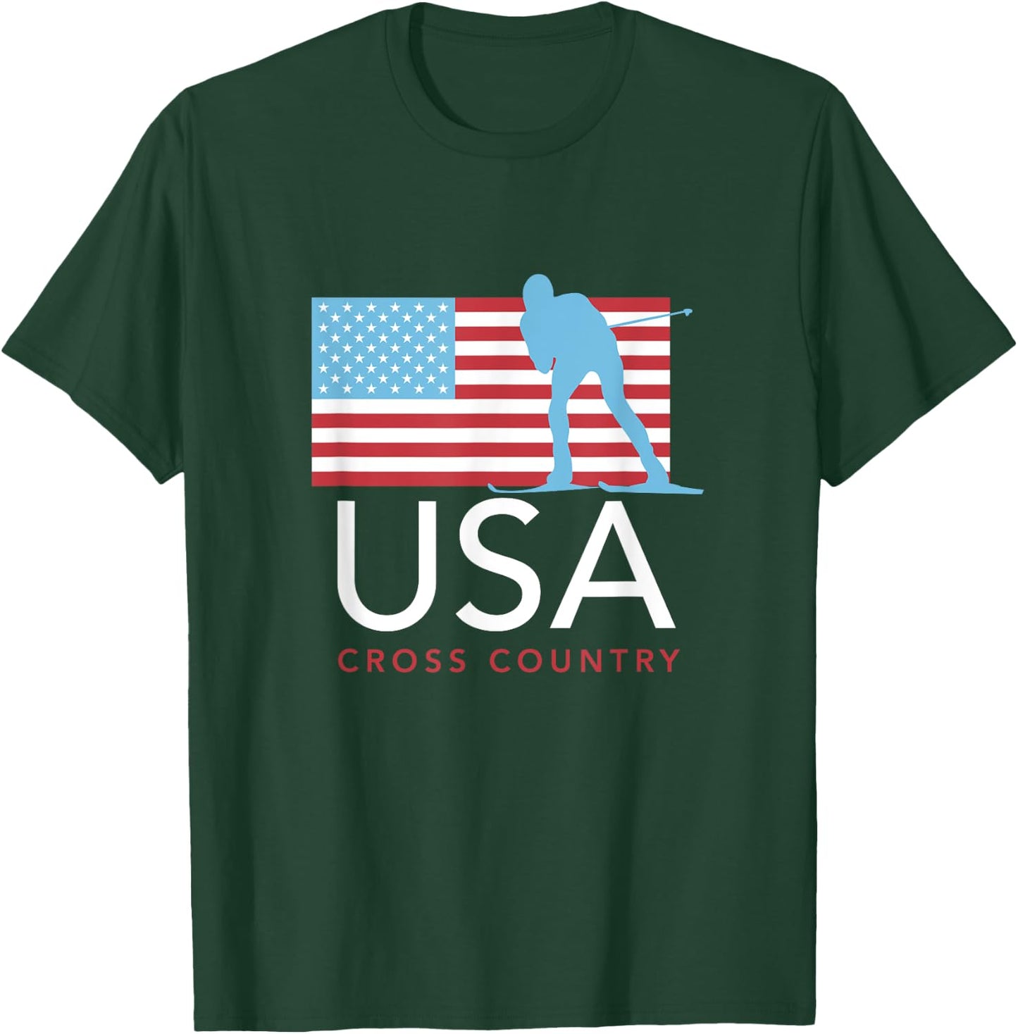 USA Cross Country Ski Team American Flag T-Shirt - T-Shirt | Forest