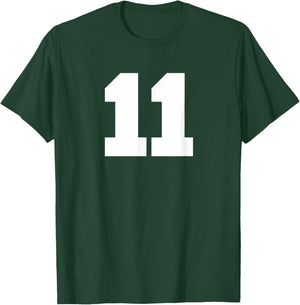 Number 11 Sports Jersey Player #11 Fan FRONT Print Varsity T-Shirt - T-Shirt | Forest