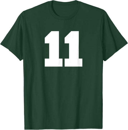 Number 11 Sports Jersey Player #11 Fan FRONT Print Varsity T-Shirt - T-Shirt | Forest