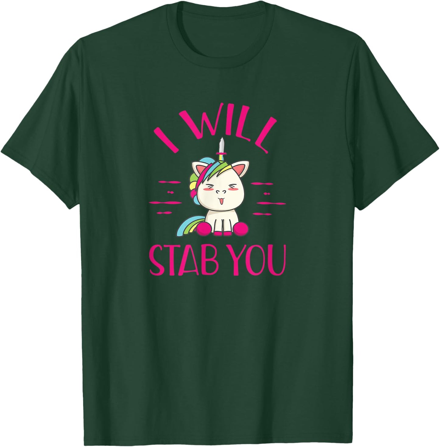 Evil Unicorn I Will Stab You Funny Novelty Rainbow T Shirt T-Shirt - T-Shirt | Forest