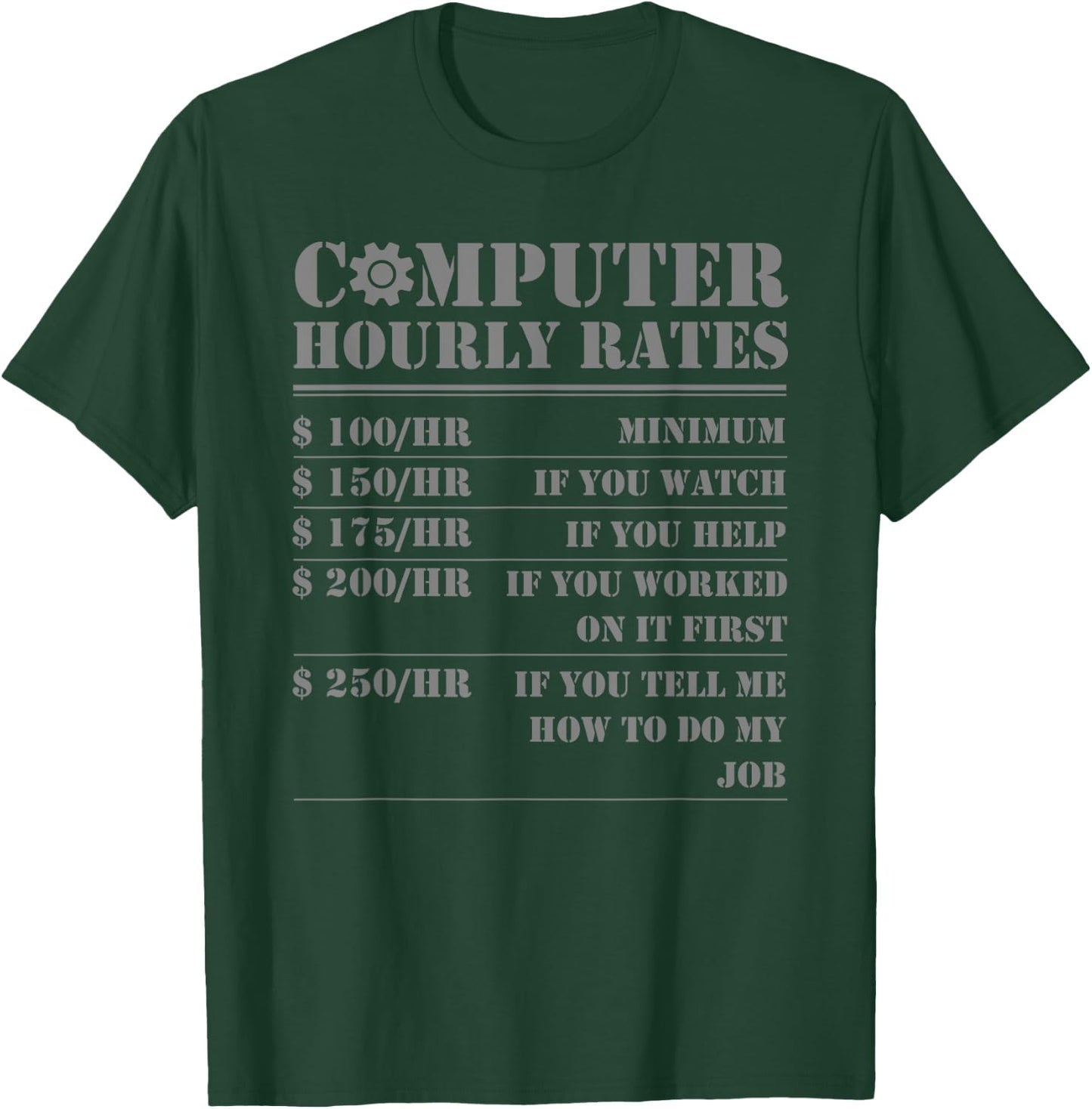 Computer Repair Hourly Rate Funny Tech Support Labor Gifts T-Shirt - T-Shirt | Forest