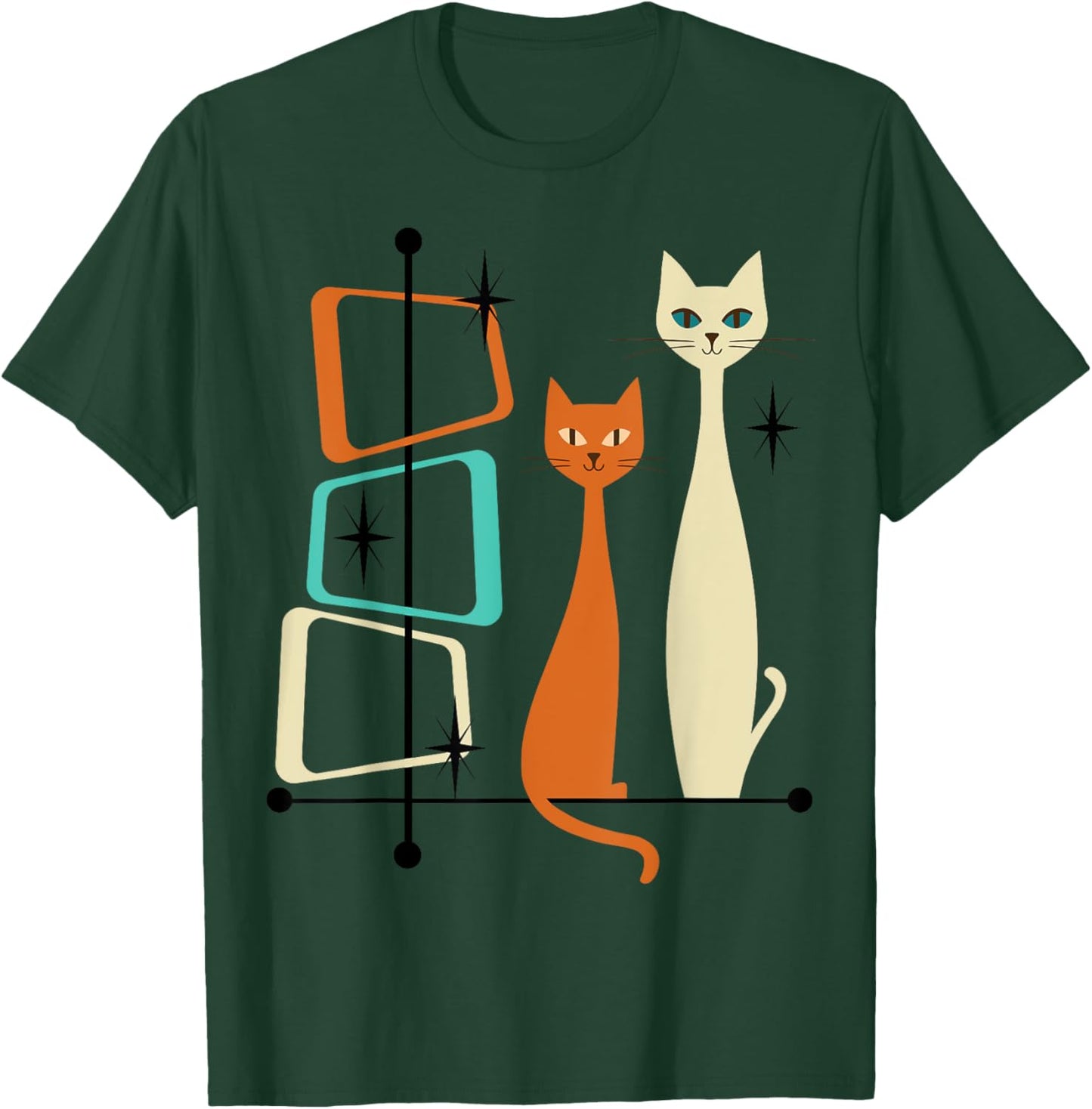 Retro Mid-Century Modern Cats 50s 60s Style T-Shirt - T-Shirt | Forest