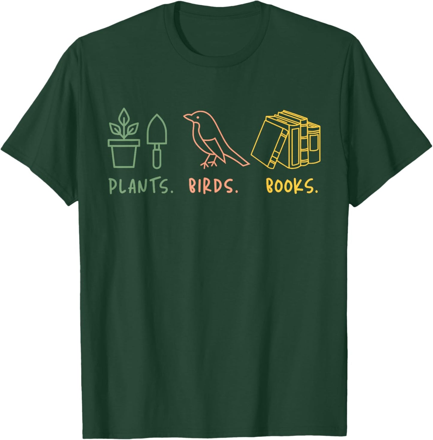 Retro Plants Birds Books Lover Nature Librarian Birdwatching T-Shirt - T-Shirt | Forest