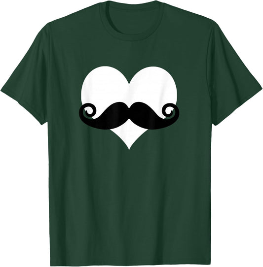 Mustache Heart Valentines Day Boys T-Shirt - T-Shirt | Forest