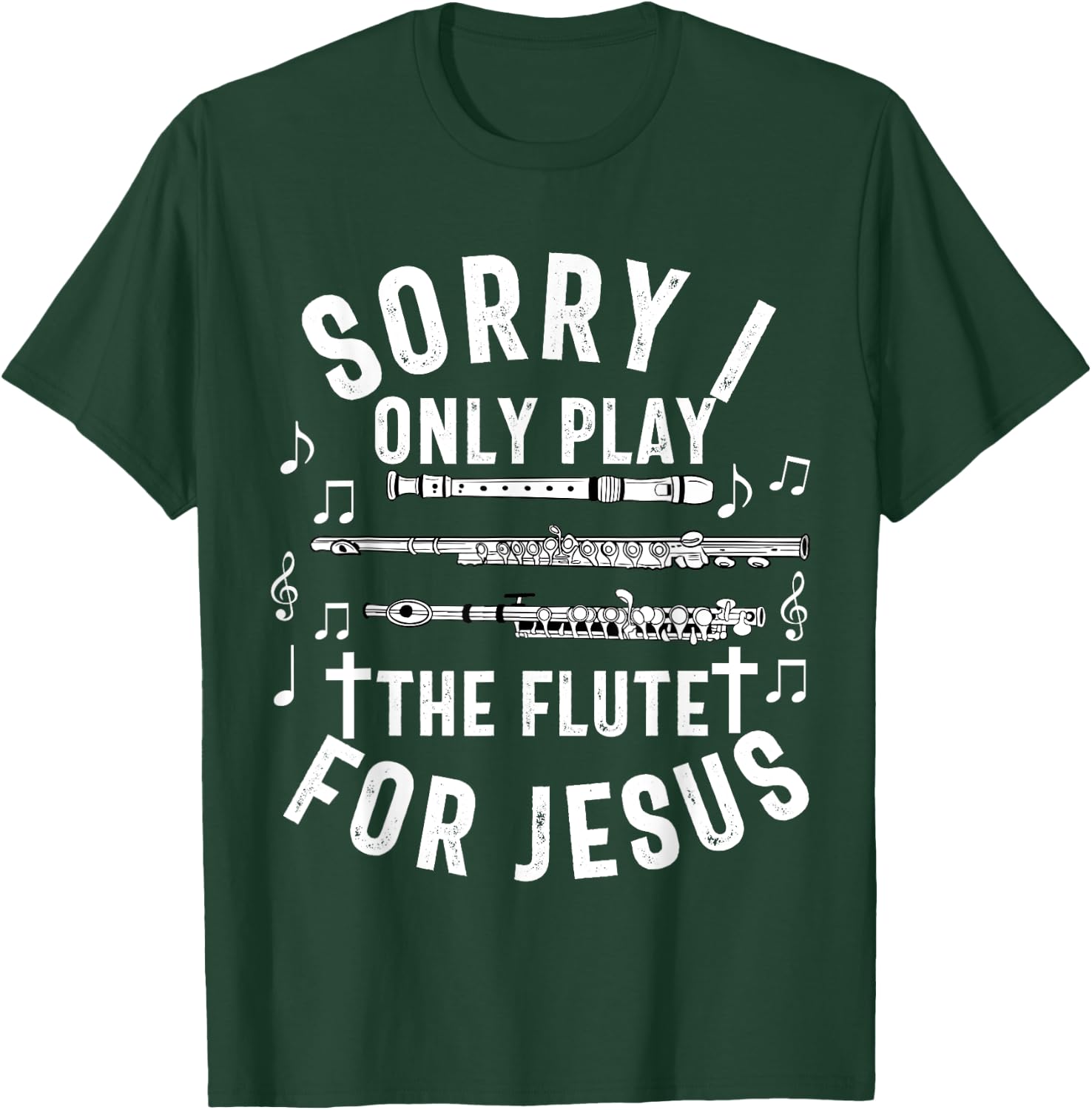 Flute Player Christian Women Girls Men Flutist Jesus Worship T-Shirt - T-Shirt | Forest