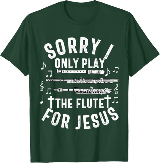 Flute Player Christian Women Girls Men Flutist Jesus Worship T-Shirt - T-Shirt | Forest