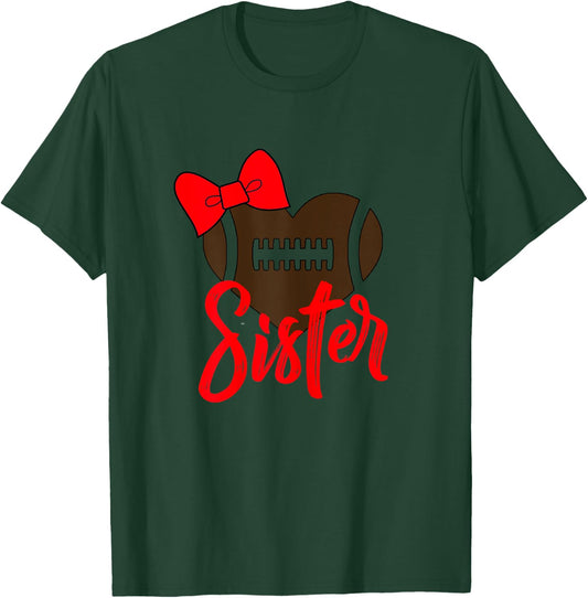 Football Sister Shirt Football Sister Bow Shirt Red Color T-Shirt - T-Shirt | Forest