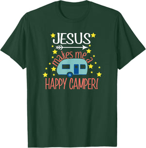 Jesus Makes Me a Happy Camper Christian Believer T-Shirt - T-Shirt | Forest