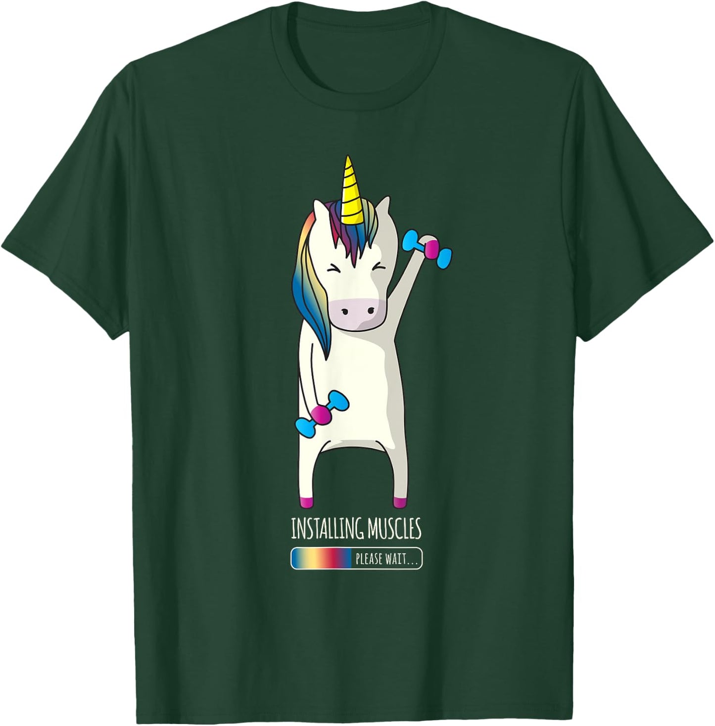 Unicorn Installing Muscle Funny Fitness Gym Workout T-Shirt - T-Shirt | Forest