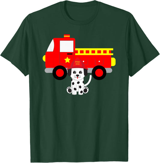 Firetruck and Dalmatian Firefighter Fire T-Shirt - T-Shirt | Forest
