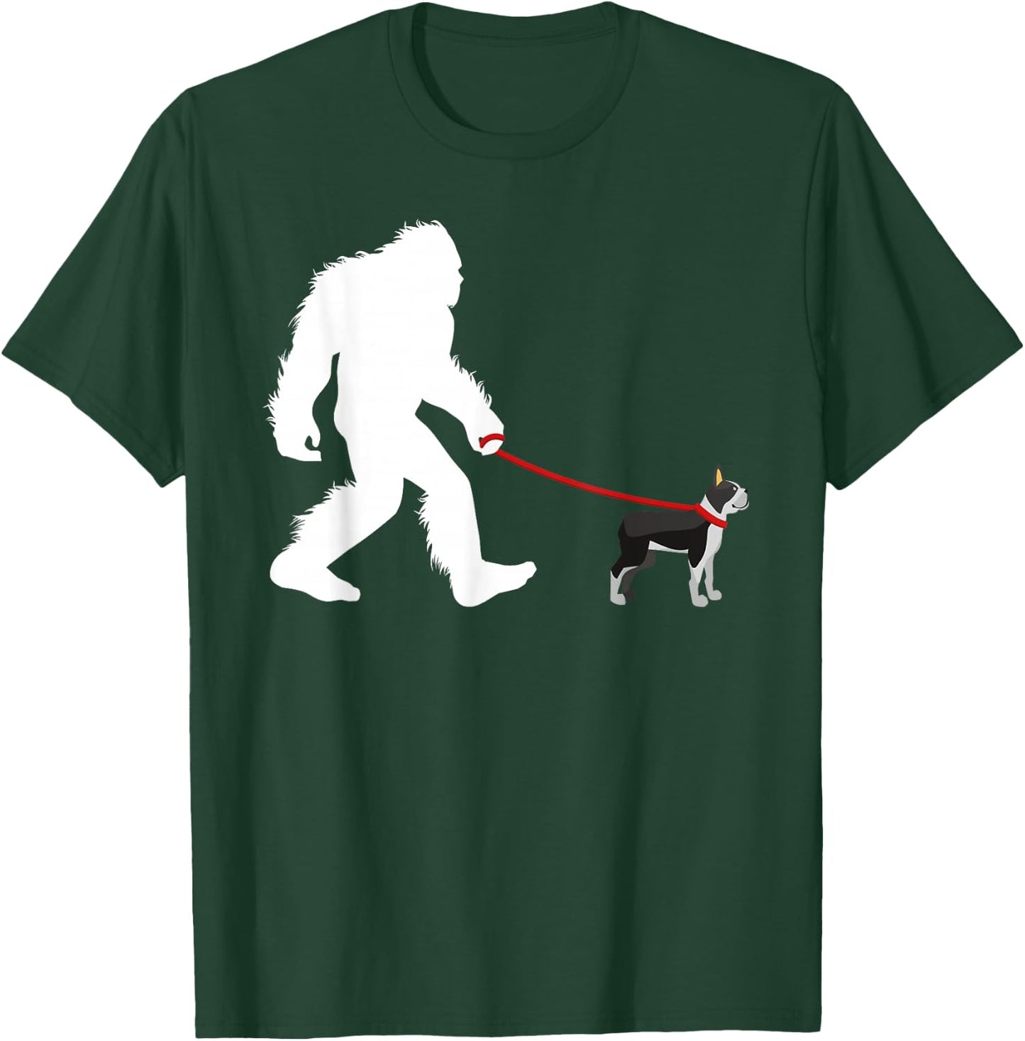 Bigfoot Walking Boston Terrier Shirt, Dog Walker Gift T-Shirt - T-Shirt | Forest