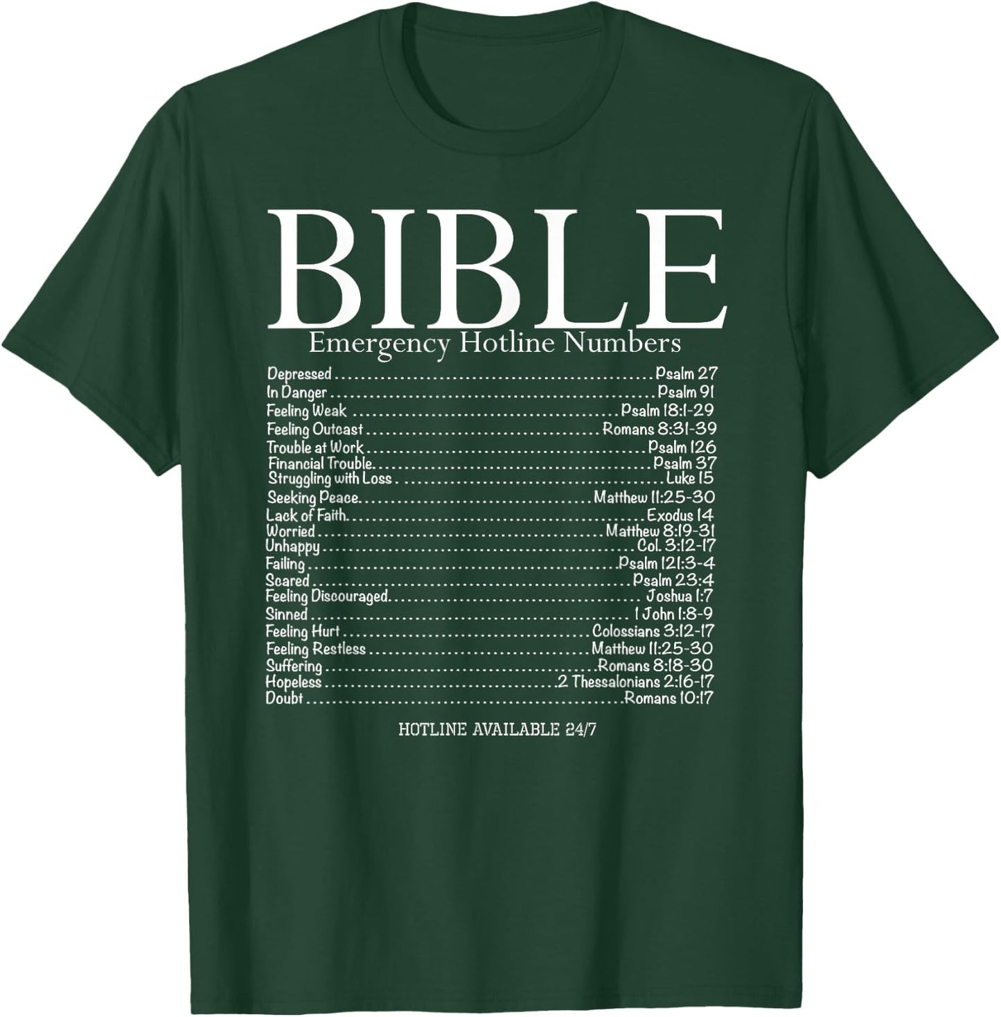 BibleLifestyle Bible Emergency Hotline Numbers , Adult, Black, Small, Short Sleeve, Classic Fit, Modern Classic, Bible Theme T-Shirt - T-Shirt | Forest