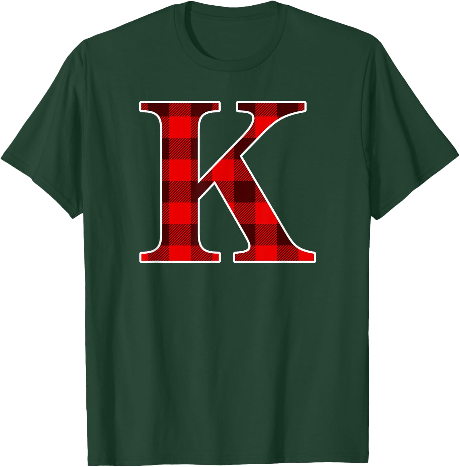 Buffalo Plaid Monogram Letter K Matching Holiday T-Shirt - T-Shirt | Forest