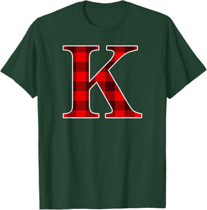 Buffalo Plaid Monogram Letter K Matching Holiday T-Shirt - T-Shirt | Forest
