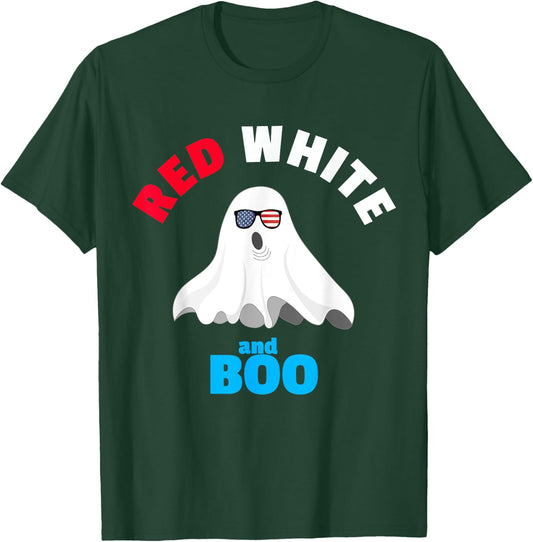 Red White and Boo - Funny American Ghost for Party T-Shirt - T-Shirt | Forest