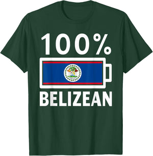 Belize Flag | 100% Belizean Battery Power T-Shirt - T-Shirt | Forest