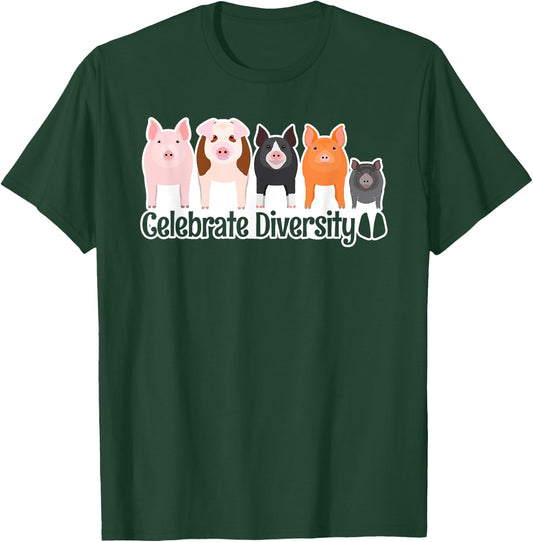 Celebrate Diversity Gifts for Pig Lovers Farm Breed Cute Pig T-Shirt - T-Shirt | Forest