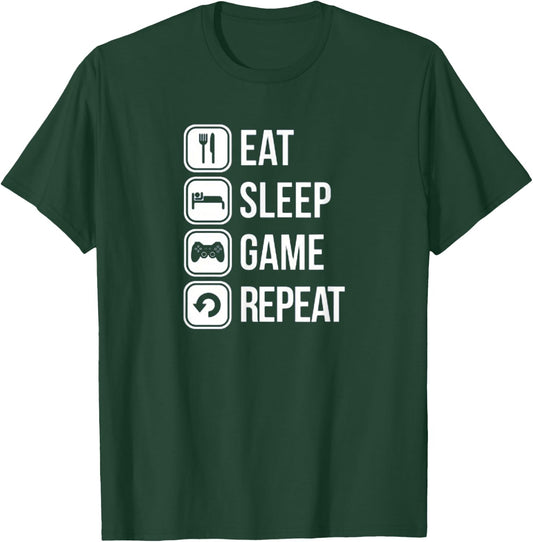 Eat Sleep Game Repeat Gaming Gamer New Top Shirt T-Shirt - T-Shirt | Forest
